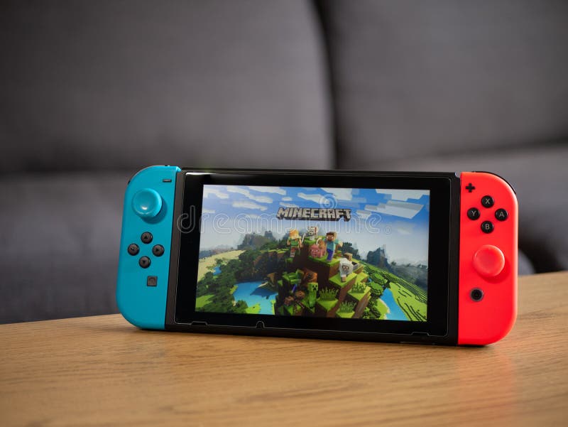 UK, March 2020: Nintendo switch with minecraft game stock photography