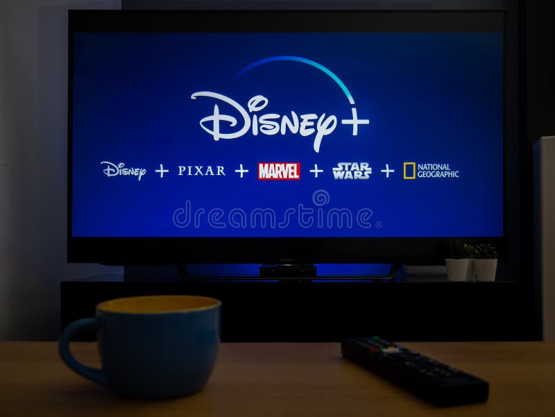 UK, March 2020: TV Television Disney plus streaming service