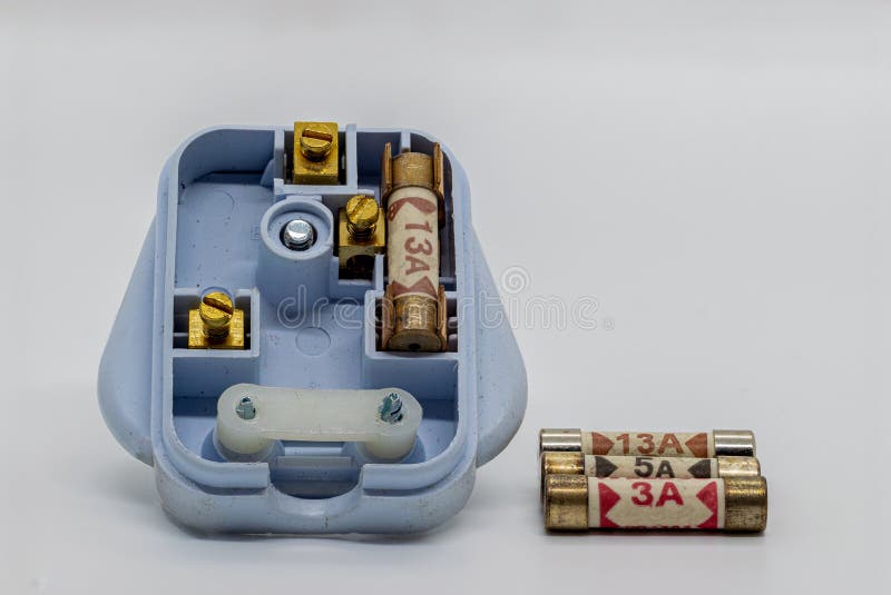A UK Plug with 3 Different Rated Fuses Stock Photo Image of blown