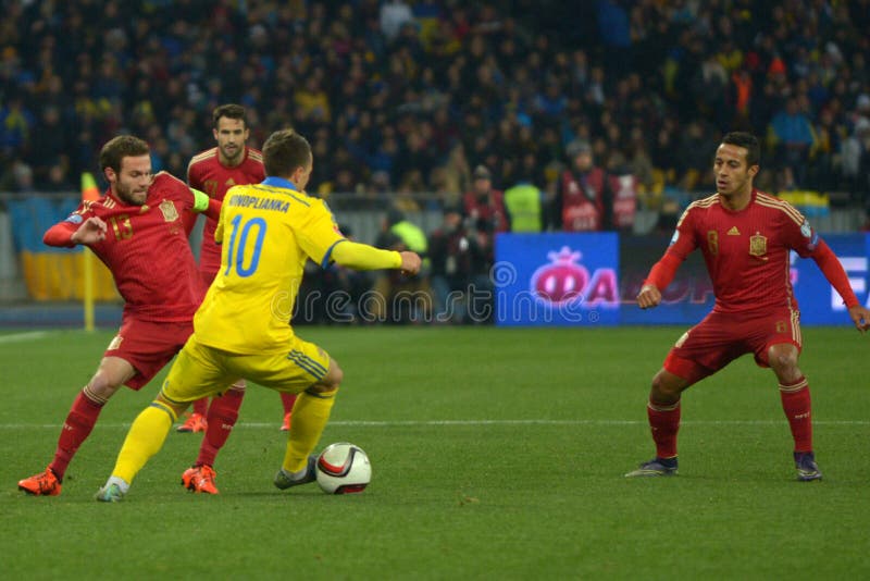 Ukraina och Spanien Eurokvalificering 2016 arkivfoton Ukraina och Spanien Eurokvalificering 2016 arkivfoton