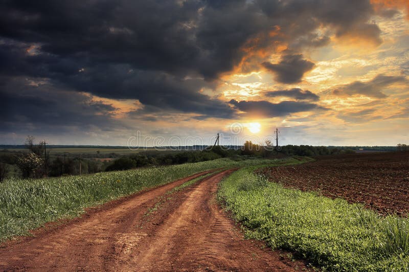 Ukraina.Stepnoy landscape. Country road.