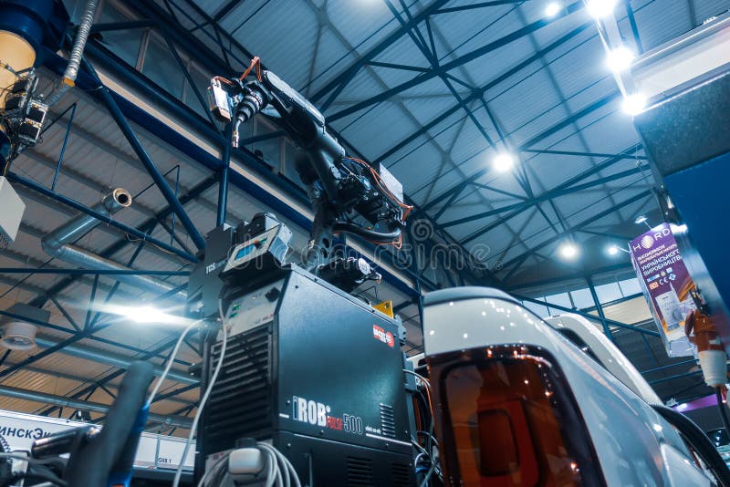 Ukraine, Kiev - November 19, 2019: ROBOTIC SYSTEMS. Systems for automation and robotization of welding processes stock photos