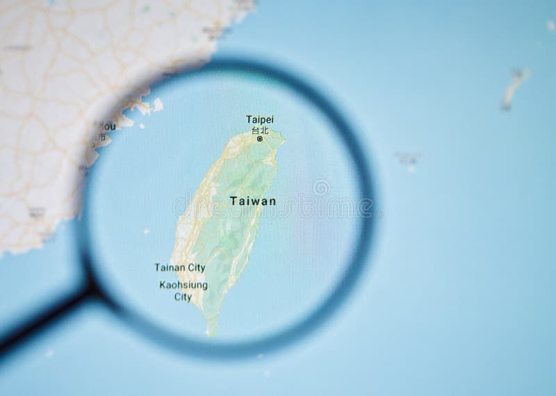 UKRAINE, ODESSA - 25. APRIL 2019: Taiwan auf Google Maps durch Lupe