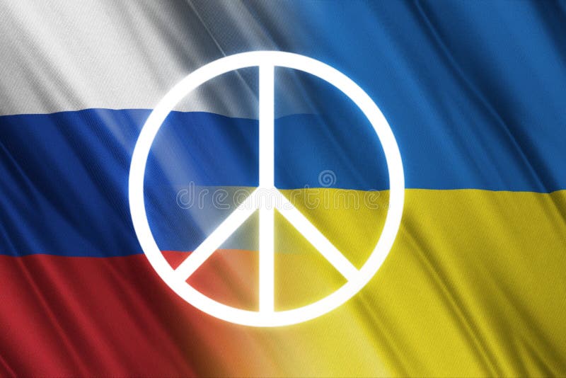 ukraine russia end of the war, peace in the world,the flags of russian and ukrainian negotiation each other for a peace treaty, negotiation conflict resolution