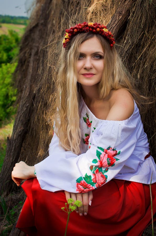 Ukrainian Beautiful Woman in the Hayloft Stock Image - Image of beauty ...