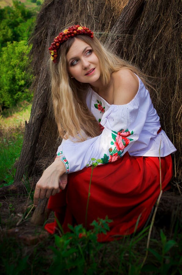 Ukrainian Beautiful Woman in the Hayloft Stock Photo - Image of ...