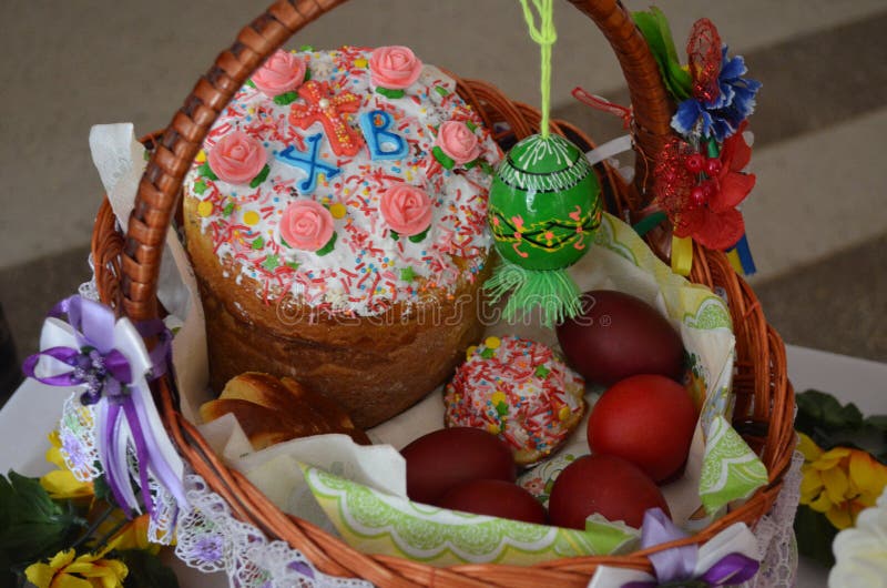 Ukrainian Easter Basket for Blessing Paska Stock Image Image of eggs, hangs 105070163