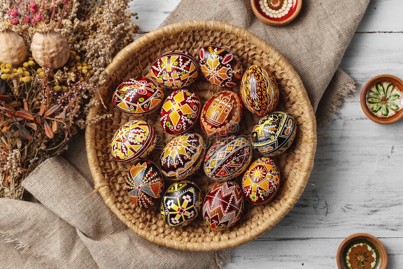 Easter Eggs Decorated with Wax Resist Technique Stock Photo Image of