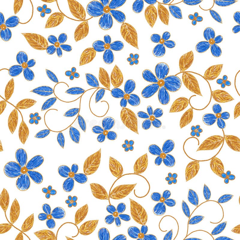 Ukrainian Floral Flower Embroidery Seamless Pattern. Stock Vector