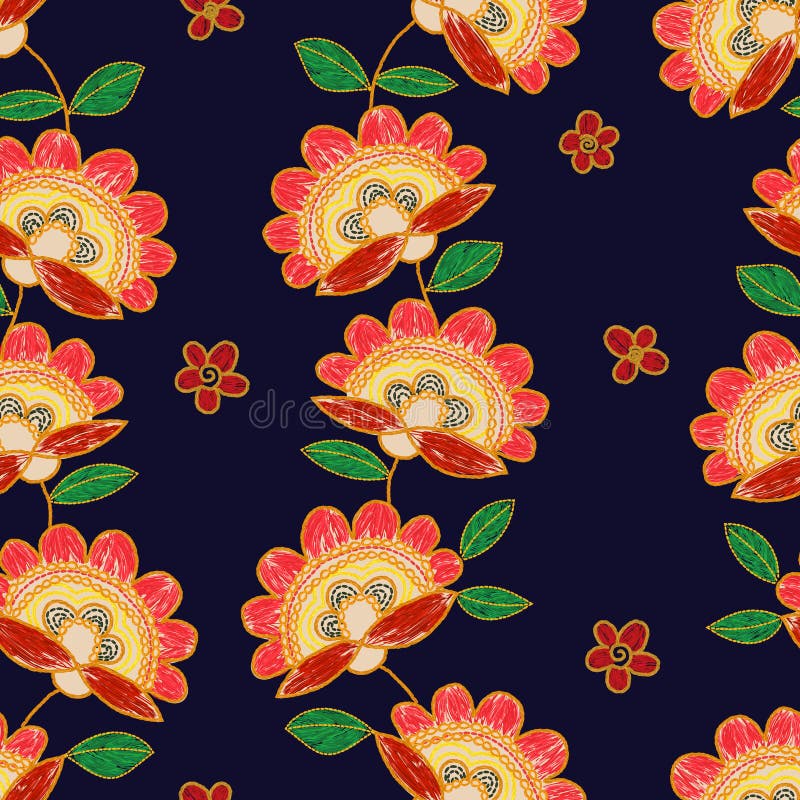 Ukrainian Floral Flower Embroidery Seamless Pattern. Stock Vector