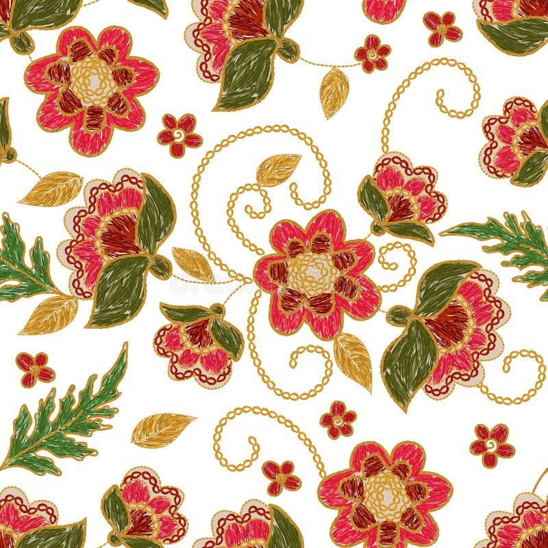 Ukrainian Floral Flower Embroidery Seamless Pattern. Stock Vector