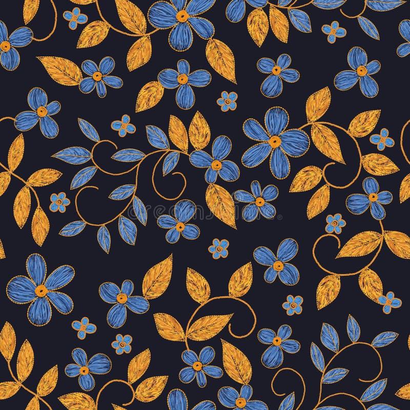 Ukrainian Floral Flower Embroidery Seamless Pattern. Stock Vector