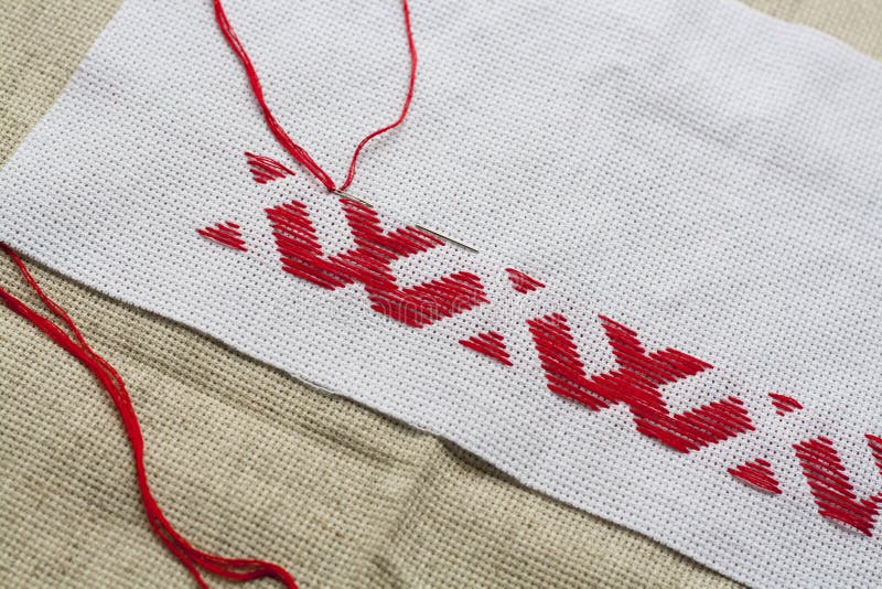 Ukrainian National Red Embroidery Thread Stock Image Image of linen