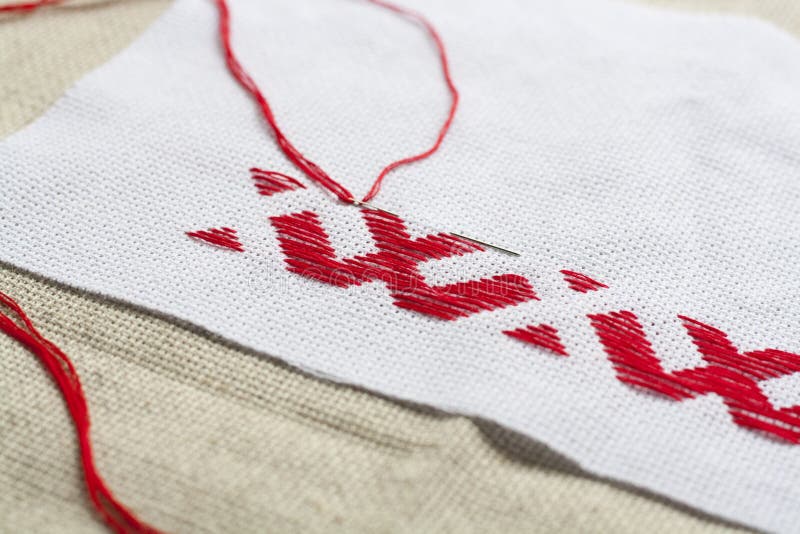 Ukrainian National Red Embroidery Thread Stock Image Image of linen