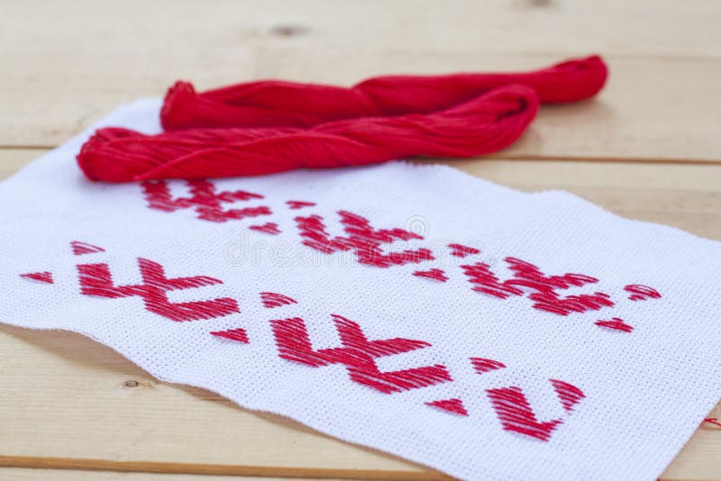 Ukrainian National Red Embroidery Thread Stock Image Image of linen