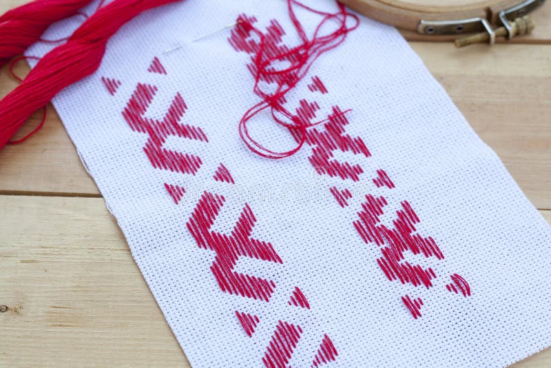 Ukrainian National Red Embroidery Thread Stock Image Image of linen
