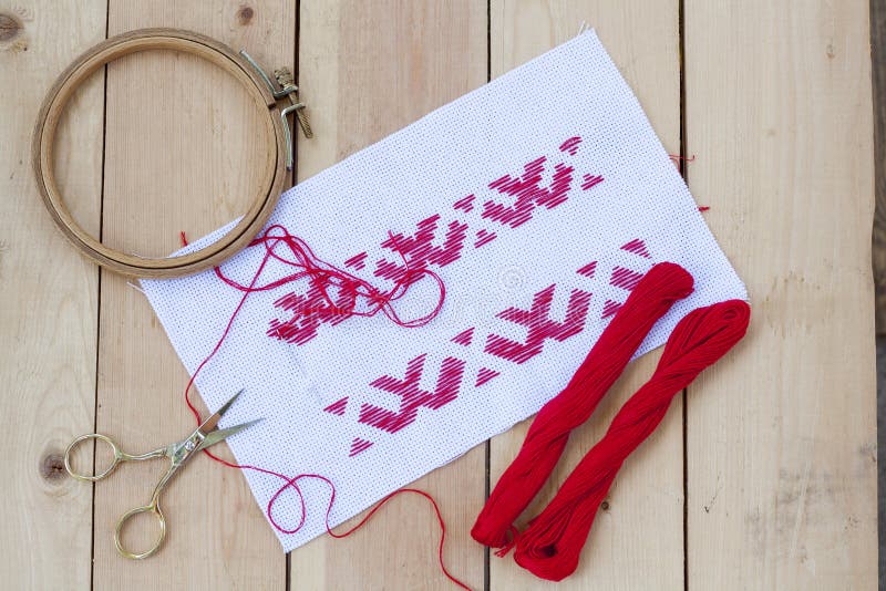 Ukrainian National Red Embroidery Thread Stock Image Image of linen