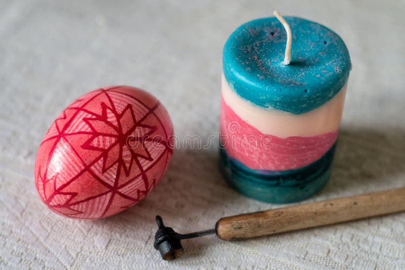 Ukrainian Pysanka, Easter Egg, Traditionally Painted with Hot Wax Stock