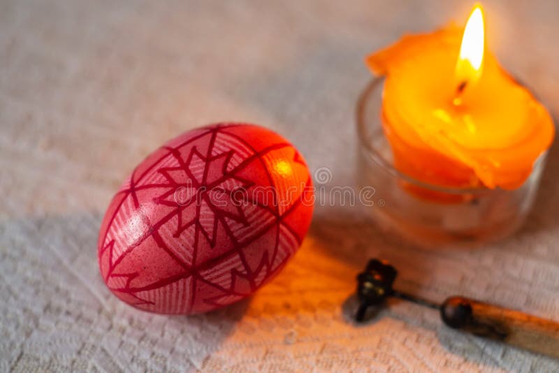 Ukrainian Pysanka, Easter Egg, Traditionally Painted with Hot Wax Stock
