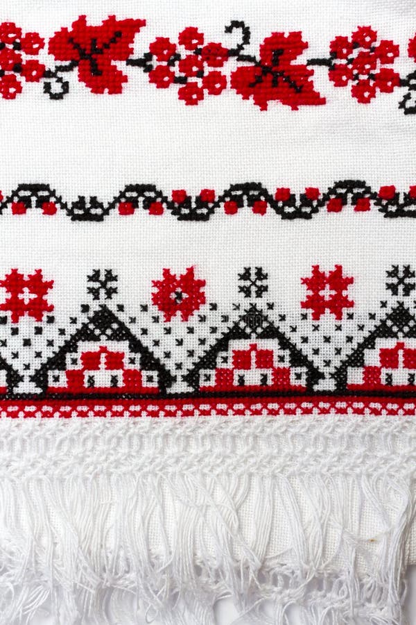Ukrainian Traditional National Red Black Ornament Embroidery Stock