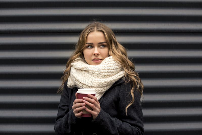 Ukrainian Woman Drinking Coffee Outdoors Stock Image Image of pretty