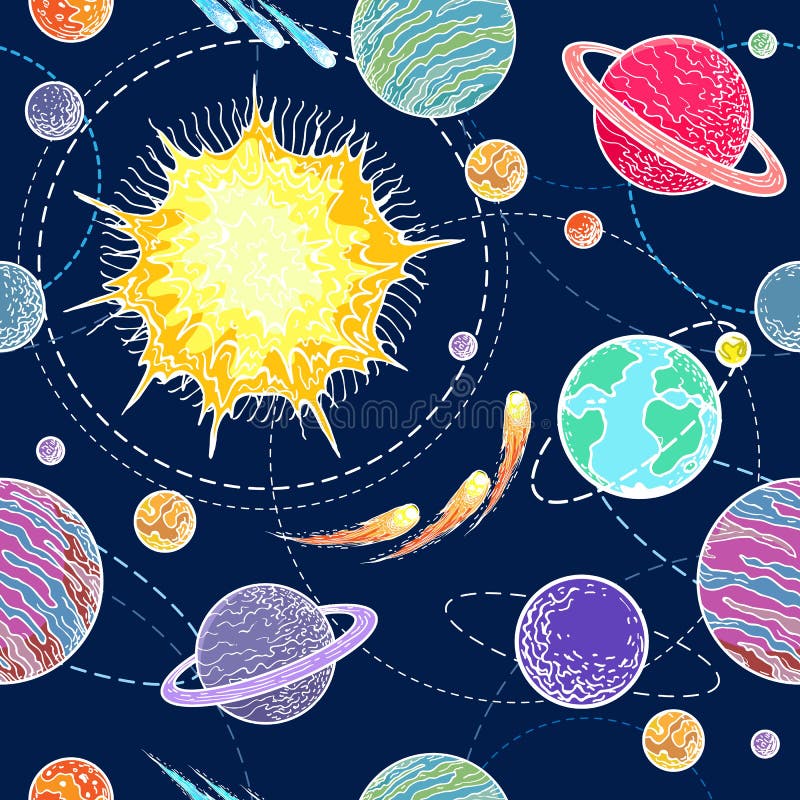 Układu Słonecznego bezszwowy wzór ilustracja wektor Układu Słonecznego bezszwowy wzór ilustracja wektor