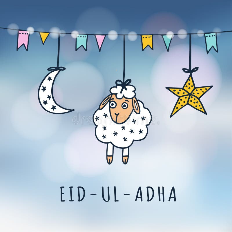 Ul Mubarak kartka z pozdrowieniami z caklami, księżyc, gwiazdą i flaga, Muzułmański społeczność festiwal poświęcenie ilustracja wektor Ul Mubarak kartka z pozdrowieniami z caklami, księżyc, gwiazdą i flaga, Muzułmański społeczność festiwal poświęcenie ilustracja wektor