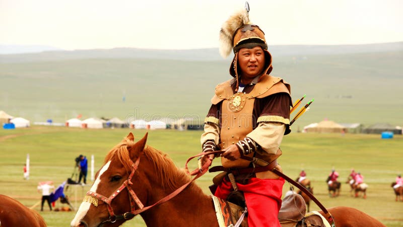 ULAANBAATAR, MONGOLIA - JULY 2013: Naadam Festival Horse Archery Crew royalty free stock photo ULAANBAATAR, MONGOLIA - JULY 2013: Naadam Festival Horse Archery Crew royalty free stock photo