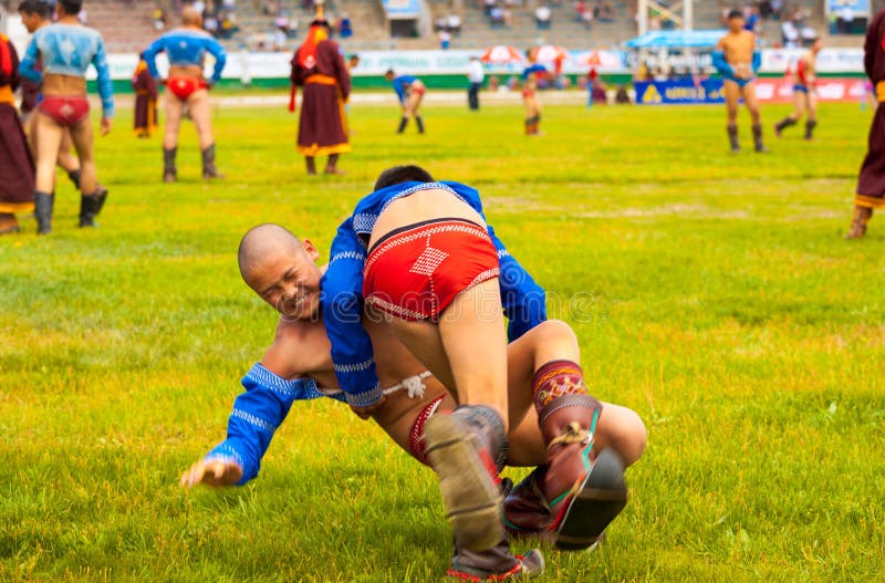 Naadam Festival Boys Wrestling Match Thrown Ground