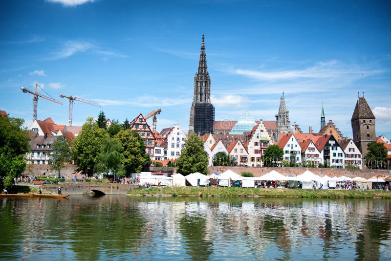 Ulm Munster and river danube during International Danube Festival. It celebrates the international Danube partnership and strengthens relations between the communities connected by the river Danube. Ulm Munster and river danube during International Danube Festival. It celebrates the international Danube partnership and strengthens relations between the communities connected by the river Danube