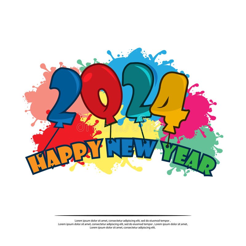 Happy 2024 New Year Card with Balloon. Stock Vector Illustration of