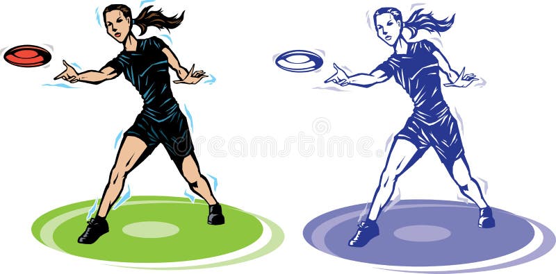 Female player is playing Ultimate Frisbee. Silhouette of flying