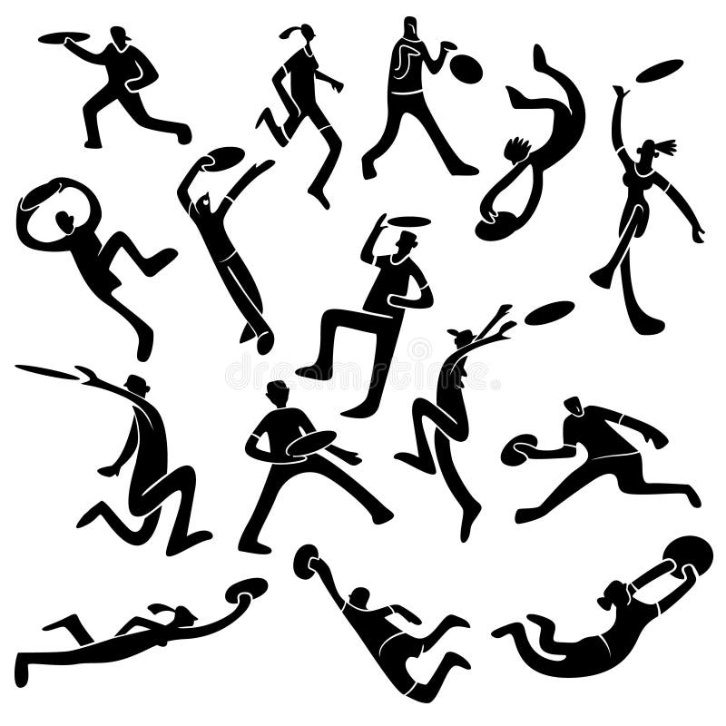 Ultimate players silhouettes. Boy and girl catching flying disc.