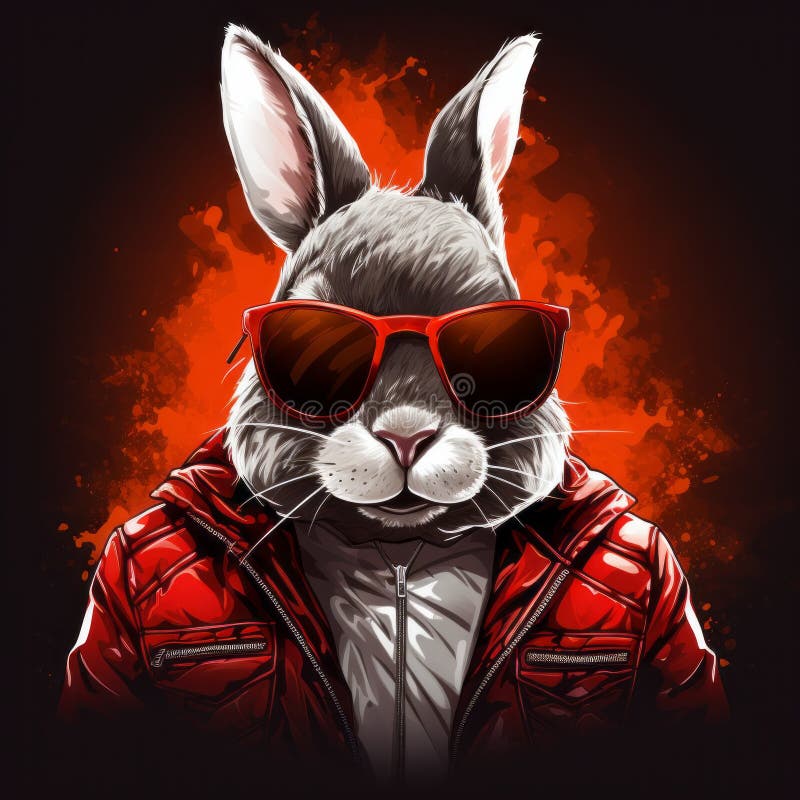 Ultra Cartoon Rabbit with Bad Attitude and Cool Accessories Stock