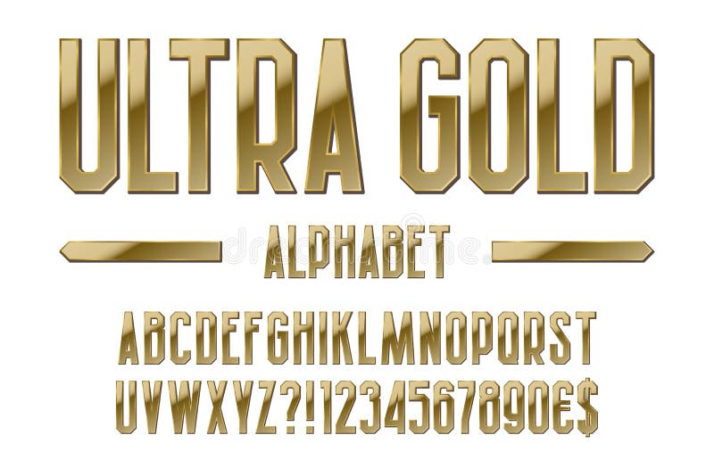 Ultra Goldalphabet Goldene Buchstaben, Zahlen, Dollar- und EuroWährungszeichen, Ausruf und Fragezeichen vektor abbildung Ultra Goldalphabet Goldene Buchstaben, Zahlen, Dollar- und EuroWährungszeichen, Ausruf und Fragezeichen vektor abbildung