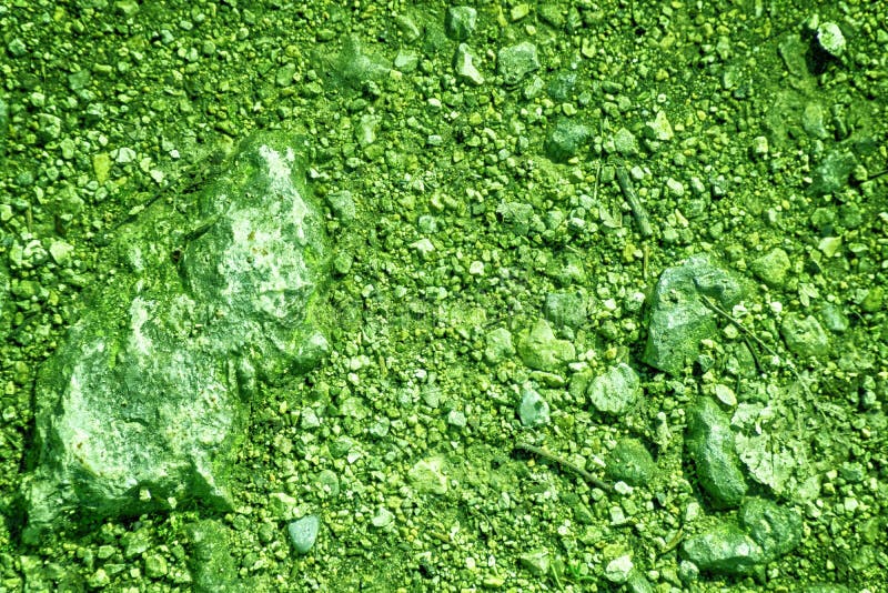 Ultra green Ground like on Mars, land texture, sand surface, stone background stock image