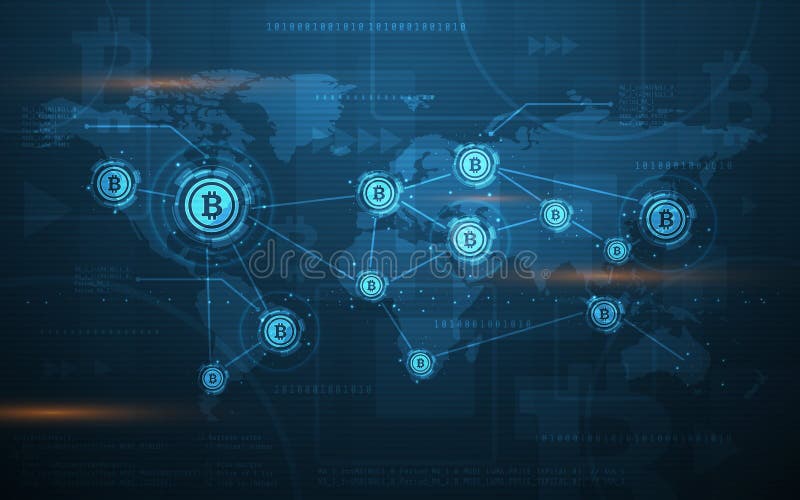Ultra HD Bitcoin waluty Blockchain technologii Światowej mapy tła Abstrakcjonistyczna Crypto ilustracja royalty ilustracja