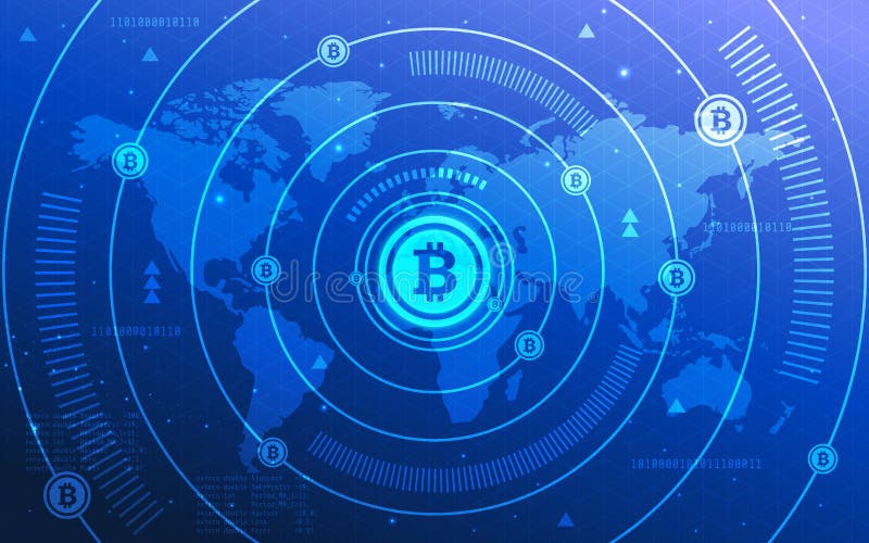 Ultra HD Bitcoin waluty Blockchain technologii Światowej mapy tła Abstrakcjonistyczna Crypto ilustracja royalty ilustracja