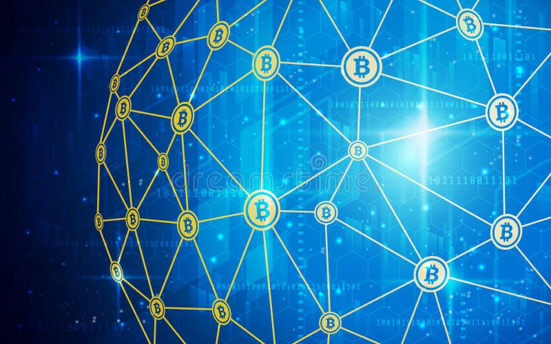 Ultra HD Bitcoin waluty Blockchain technologii Światowej mapy tła Abstrakcjonistyczna Crypto ilustracja Baza danych, sztuczna ilustracji