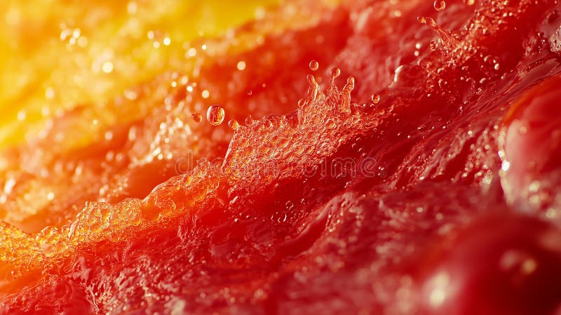 Ultra-high-resolution Close-up of Vibrant Tomato Pulp Splash with Bright Red and Yellow royalty free illustration