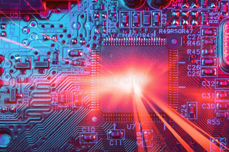 Computer digital cu microprocesor digital de date de mare viteză, nano cip pe tehnologia plăcii de circuite royalty free stock images