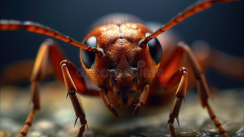 Ultra macro ant portrait shot, detailed close-up image of ant\'s face, generative ai royalty free illustration