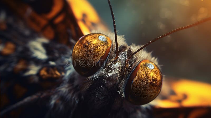 Ultra macro butterfly portrait, detailed close-up image of butterfly\'s face, generative ai vector illustration