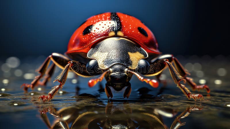 Ultra macro ladybug portrait, detailed close-up image of ladybug\'s face, generative ai vector illustration