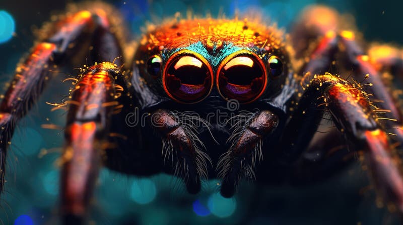 Ultra macro spider portrait, detailed close-up image of a spider\'s face, generative ai stock illustration