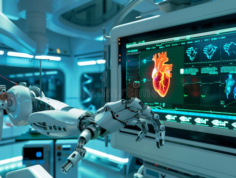 Futuristic Robotic Arm Performing Precision Heart Surgery in Operating Room royalty free stock image