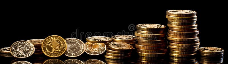 Ultra-Wide Background of Stacks of Gold Coins (Generative AI) stock illustration