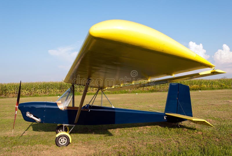Ultralight aircraft parked in apron stock image