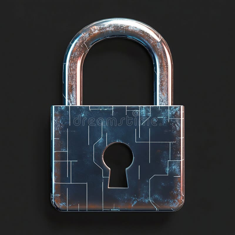 UltraRealistic 3D Render of Cybersecurity Padlock with Futuristic Details royaltyfri illustrationer