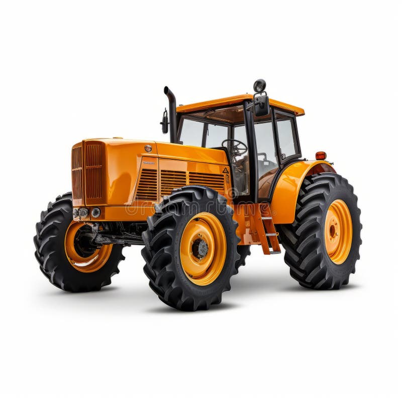 an orange tractor is showcased on a white background, featuring a distinct stylistic range with realistic lifelike figures. the dynamic brushwork vibrations add depth to the realistic hyper-detailed rendering. crafted with eco-friendly techniques, this large format lens captures the tractor's dark yellow and gray color scheme. ai generated. an orange tractor is showcased on a white background, featuring a distinct stylistic range with realistic lifelike figures. the dynamic brushwork vibrations add depth to the realistic hyper-detailed rendering. crafted with eco-friendly techniques, this large format lens captures the tractor's dark yellow and gray color scheme. ai generated